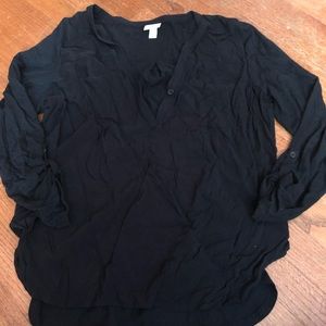 Black Half Button-up tee